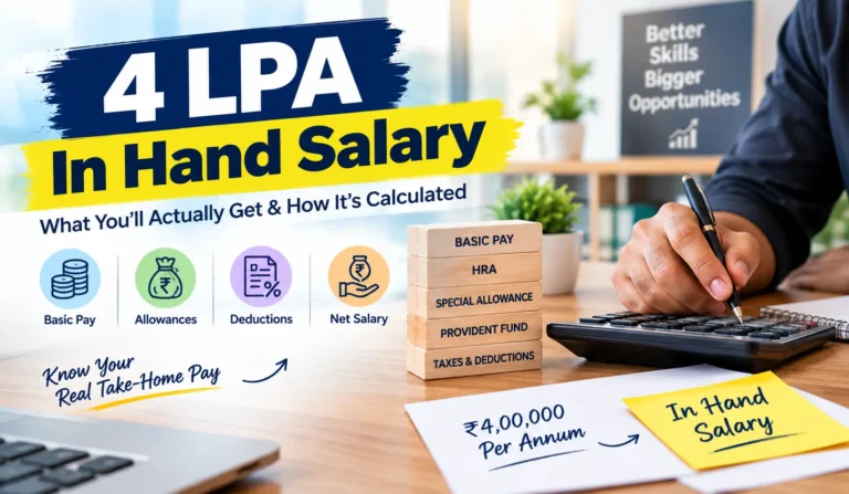 4 LPA in-hand salary in India 2026 showing monthly take-home, PF and CTC breakdown