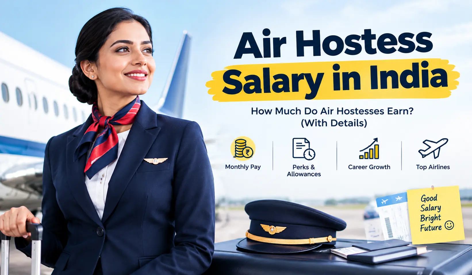 Air hostess salary in India 2026 showing cabin crew member, salary range and airline career growth